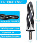 DKIBBITH 1-1/2" Bridge Construction Reamer Drill Bit, M2 HSS Taper Chucking Reamer for Steel Alloy Metal Wood Plastic, 1/2" Non-Slip Shank, 5-Spiral Flutes Car Reamer, to Align or Enlarge Holes, 38mm