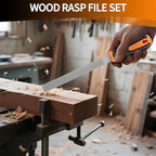 KUZURYU Woodworking Rasp Set – 3PCS Multi-Shape Precision Wood Files（Flat, Half-Round, Round） with Ergonomic Handles for Carpentry, DIY, and Wood Restoration