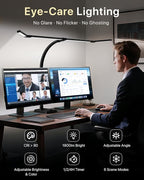 42" LED Desk Lamp for Home Office, Eye-Caring Desk Light with Adjustable 4-Segment Bar, 1800LM Bright, Remote, Architect Table Lamp with Base for Dual Monitors, Reading, Study, Workbench(Black)