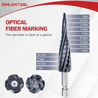 M35 Four Spiral Flute Cobalt Step Drill Bit, 1/8"-1/2" Wear-Resistant TiAlN Coated Four-Flute Step Bit, 1/4" Hex Shank Unibit Step Bit for Metal, Stainless Steel, Aluminum, Wood, Plastic