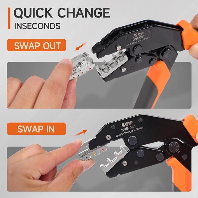 iCrimp Rachet Crimping Tool Set, Quick Change Jaws for Open Barrel Terminals, Insulated& Non-insulated Terminals, Solar Terminals, End Sleeves Ferrules- 7PCS included
