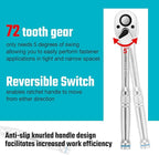 DURATECH 3-Piece Ratchet Set, 1/4", 3/8", 1/2", 72-Tooth with Quick-Release Reversible Design, Chrome Alloy Made, Fully Polished, Organized in Storage Case