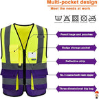 A-SAFETY Yellow purple reflective Working Vest with Zipper Pockets