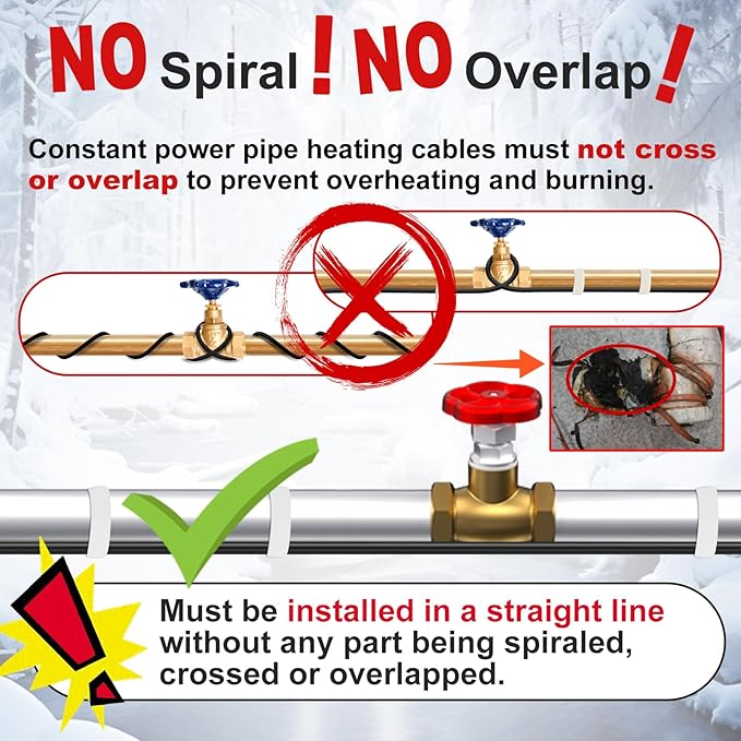 HEATIT Heat Tape for Water Pipes Heating Cable with Thermostat for Metal And Plastic Home Pipe, Electric Pipe Heating Trace System 22 Feet
