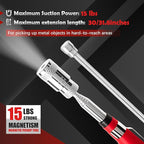 TOOLEAGUE 7Pcs Telescoping Magnetic Pickup Tool Set, Extendable LED Flashlight,Round & Square 360° Inspection Mirror for Men Mechanics, and Handymen, Red