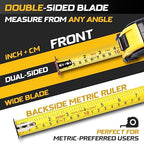 12-Ft Tape Measure with Magnetic Hooks, Fraction Markings, Steel Retractable, Both Side Ruler, Easy to Read Measuring Tape, Shock Absorbent Rubber Case