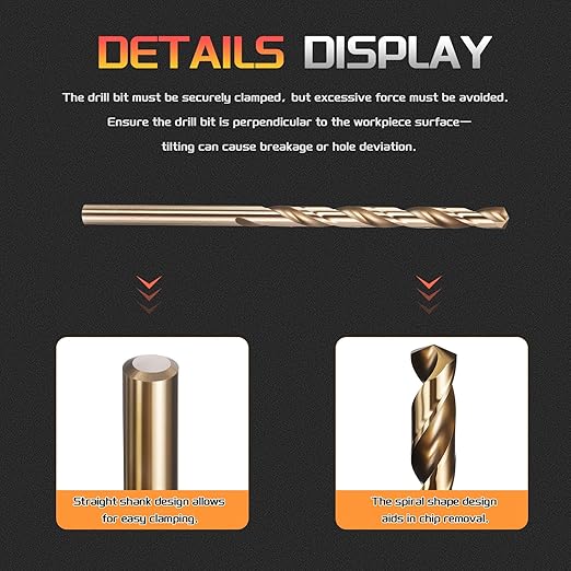 Drill Bit, #25 Cutting Diameter, 4341 HSS Gold Finish 135° Cutting Angle Number Jobber Bits - (Applications: for Drilling Soft Metal Plastic Wood), 10-Pieces