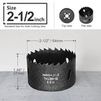 2-1/2 Inch Hole Saw with 3/8" Triangle Shank Quick Change Arbor, JTemgle Bi-Metal Hole Saw Heavy Duty Hole Cutting Tool for Cornhole Boards, Recessed Lights, Wood, Plastic, Drywall & Soft Metal
