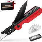 WORKPRO 2-in-1 Folding Knife/Utility Knife, Quick-Change Box Cutter with Belt Clip, Liner Lock, and G10 Handle, Extra 10 SK5 Blades Included, Red