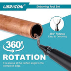 Libraton Deburring Tool with 11 High-Speed Steel Blades, 360 Degree Rotary Head, Professional Deburring Tool Kit Works on Metal, Resin, Aluminum, Copper, Plastic, 3D Printing, Wood