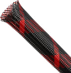 Expandable Braided Sleeving, PET Automotive Wire Loom, Flexible Cable Management for Audio Video and Other Home Device, Cord Protector from Pets (Black Red, 3/8" x 25ft)