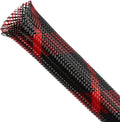 Expandable Braided Sleeving, PET Automotive Wire Loom, Flexible Cable Management for Audio Video and Other Home Device, Cord Protector from Pets (Black Red, 1/8" x 25ft)