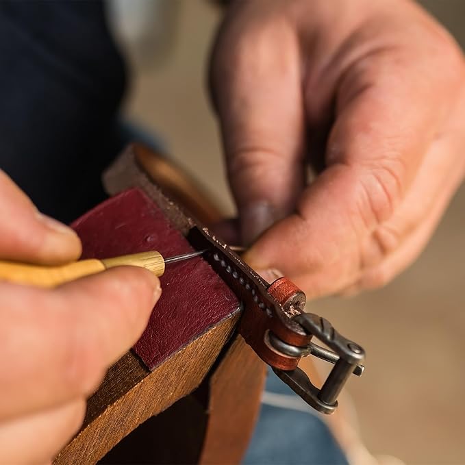 HARFINGTON Handwork Sewing Awl Single Gourd Awl Leather Punch Hole Tool with Wooden Handle Scratch for Broken Wire Make Mark Drilling Stitching Repair and DIY Handmade, Red-Brown