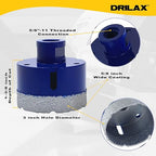 Drilax Pro Series 3 Inch Diamond Hole Saw | for Angle Grinders (5/8"-11 Thread) & Regular Drills (Adapter Incl.) | 1-3/8" Depth | Fast Dry Drilling for Large Pipes, Ducts, Recessed Lights | Long Life