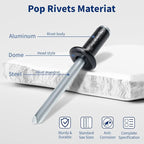 560 Pcs 14 Sizes Pop Rivets Assortment Kit, Aluminum Rivets, 3/32" 1/8" 5/32" 3/16" 1/4" Blind Rivets for Metal, Dome Head rivet kit(Black)
