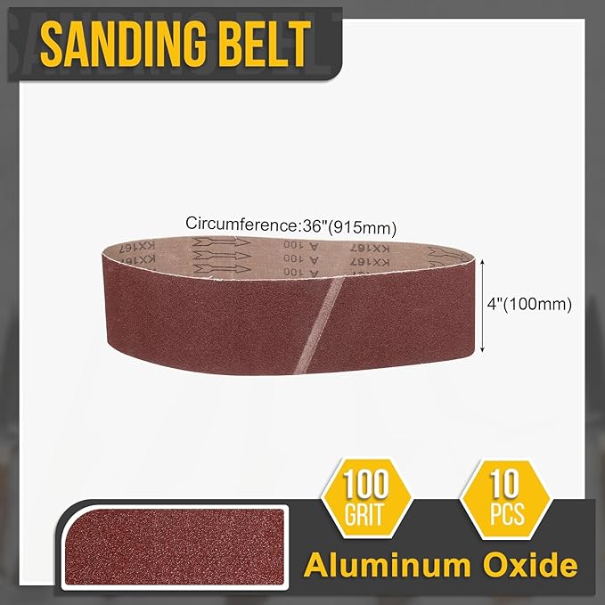 4 x 36 Inch Sanding Belt, 10 Pcs 100 Grit Knife Sharpener Belts Work Sharpening for Belt Sander Knife Carving Tool Metal Working