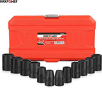 MAXPOWER 1/2" Drive Impact Socket Set, 12 Pieces Metric Impact Sockets, 6-Point Metric Impact Sockets, Cr-Mo Steel, Sockets Size 10 mm to 21 mm, With a Storage Case