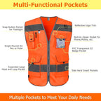 TCCFCCT Reflective Safety Vest 9 Pockets High Visibility Vest for Men Women, Hi Vis Construction Work Vest with Reinforced Sewing, Durable to Use, Meets ANSI/ISEA Standards, (Orange, 5X-Large)
