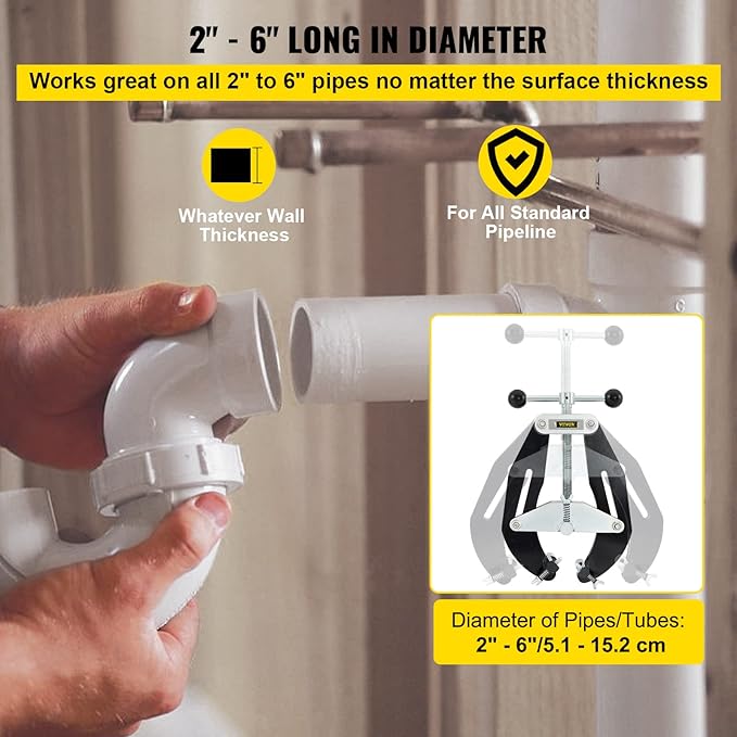 VEVOR Pipe Clamp, 2-6 in, Ultra Clamp with Quick Acting Screws & Locking Chain Pliers, Removable 48 in Chain, Holds 14 in Diameter Pipes