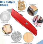 Reginary 30 Pcs Box Cutter Bulk Retractable Blade Utility Knife Heavy Duty Aluminum Alloy Razor Shell Knife for Cartons, Cardboard and Boxes, DIY, Factory, Home(Red)