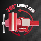 6.5" Heavy-Duty Bench Vise Ductile Iron Bench Vise 360° Swivel Bench Vice with Anvil, Red