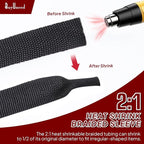 Heat Shrink Braided Sleeving Fabric Tubing 2 in 1 Wiring Harness Tubing Abrasion Resistant Cable Sleeve for Protection Wire/Sheath/Irregular Shape Hose (1-3/8"-13ft)