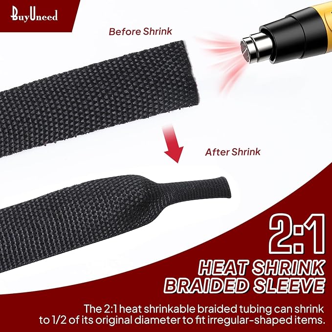 Heat Shrink Braided Sleeving Fabric Tubing 2 in 1 Wiring Harness Tubing Abrasion Resistant Cable Sleeve for Protection Wire/Sheath/Irregular Shape Hose (1"-24ft)