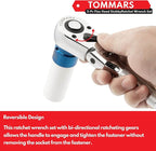TOMMARS Flex-Head Stubby Ratchet Set, 1/4", 3/8", 1/2" Drive Flexible Mini Small Ratchet Handle Wrench 72-Tooth Quick-Release Reversible