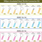 300Pcs Waterproof Heat Shrink Wire Connectors Kit, Automotive Electrical Connector Terminals Kit, Fork Ring and Spade Connectors for Car and Boat (22-10AWG)
