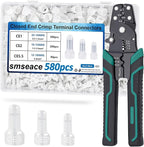 smseace 580pcs 3-Values Closed End Crimp Terminal with Wire Stripper Crimping tool 22-16/16-14/12-10AWG Wire End Caps Closed End Wire Connectors