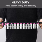 ALOANES 9pc ABS Socket Organizer Set, 1/2, 3/8 & 1/4 inch Drive Rail Holders, Heavy Duty Racks with Black Rails & Pink Clips