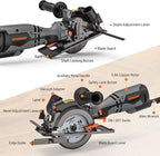 Circular Saw, 5.8A 4-1/2" Circular Saw w/Laser, Metal Auxiliary Handle, 6 Blades (4½", 4¾"), Cutting Depth 1-11/16" (90°), 1-3/8" (45°), Ideal for Wood, Soft Metal, Plastic, Tile - MCS01A
