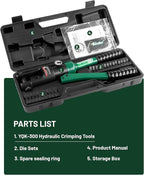 16 Ton Hydraulic Wire Crimper Battery Cable Lug Terminal Crimping Tool WIth Standard US cable Dies,Crimps 6 AWG to 600 MCM, Cable Crimping Tool with 13 Pairs of Standard US cable Dies