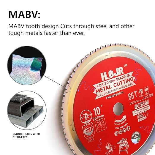 Metal Cutting Circular Saw Blade, Steel and Stainless Steel Cutting, The Cutting Head uses a Special Anti-Heat Sticking Coating with high Finish and Long Life, FMB 10 inch 66-Tooth 1" -TA