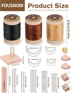 FOUSNOW Leather Sewing Kit, Leather Needles for Hand Stitching, Stitching Kit with Waxed Thread Upholstery Needle Binder Clips Heavy Duty Sewing Kit for Shoes Bags Canvas