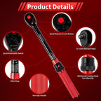 3/8-Inch Torque Wrench, Dual-direction 10-45ft.lb/13.6-61Nm, 72-Tooth Dual Range Scales Torque Wrench with Quick Release Reversible Head for Bike/Bicycle