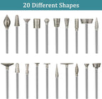 Stone Carving Set Diamond Burr Bits Compatible with Dremel, 20PCS Polishing Kits Rotary Tools Accessories with 1/8’ Shank for Carving, Engraving, Grinding, Stone, Rocks, Jewelry, Glass, Ceramics