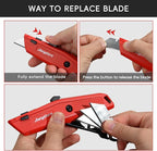 Premium Utility Knife with 14 Blades - Heavy Duty Retractable Work Knife, Precision Cutting for DIY, Cardboard, Packaging - Ergonomic Grip & Quick-Release Design