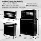 Rolling Tool Chest - 8 Drawers Tool Box Organizer with Lockable Wheels, Sliding Drawers, Detachable Top Tool Box - Tool Storage Cabinet for Garage Workshop, Black