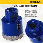 Drilax Pro Series 1-3/4 Inch Diamond Hole Saw for Angle Grinders | 1-3/8" Depth | 5/8"-11 Thread | Ideal for Drain Pipes, Vents, HVAC & Dry Drilling | Long Life