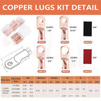 62PCS 2 AWG Ring Terminal Connectors Battery Copper Wire Lugs 2 Gauge 5/16", 3/8", 1/4", 1/2" with Heat Shrink Tubing Set, 30Pcs Battery Cable Ends and 32PCS Heat Shrink Tubing
