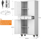 71" H Metal Garage Storage Cabinet with Wheels and Doors,Rolling Tool Cabinet with Pegboard and 2 Lockable Drawer for Garage Warehouse Home,Required Assembly,Grey and White