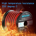 BNTECHGO 12 Gauge Flexible 2 Conductor Parallel Silicone Wire Spool Red Black High Resistant 200 deg C 600V for Single Color LED Strip Extension Cable Cord,Model,25ft Stranded Tinned Copper Wire