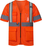 A-SAFETY High vis Reflective Mesh safety Vest ANSI Class 3,with Pockets and Zipper