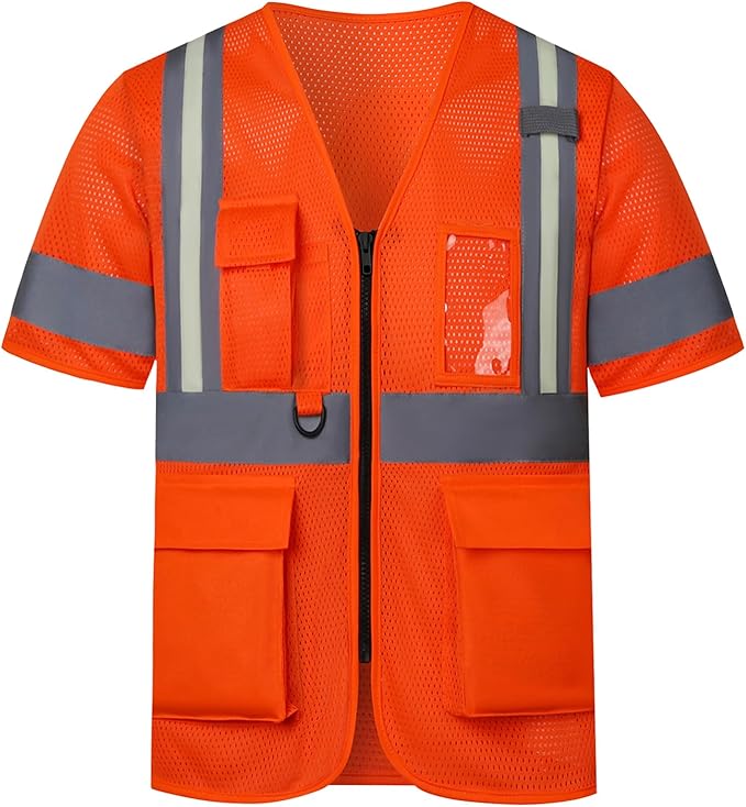 A-SAFETY 6xl 7xl 8xl High vis Reflective Mesh Glow Vest orange Class 3