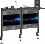 VIVO Steel Triple Clamp 47 x 31 inch Desk Pegboard System with 2 Monitor Mounts and Storage Shelf, Fits up to 32 inch Screens, Office Accessory Organizer, Black, PP-DK48SB