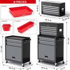 Tool Chest 8-Drawer | 42'' Large Rolling Tool Chest with Wheels | Detachable Top Metal Tool Box | Garage Storage Cabinet for Repair Room,Warehouse | Rolling Tool Box with Hooks,Liners,Tray Divider