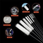 10 Pcs Flexible Drain Brush Straw Cleaner Brush Set,Pipe Cleaners Brush,61Inch Stainless Steel Double-Ended Hose Brush 8.2Inch Nylon Long CPAP Tube Cleaning Brush for Home Kitchen Sink Plumbing(White)