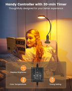 Glocusent 5W Clip on Light, 36LED Eye Caring Reading Light for Bed, 3 Colors & 5 Brightness Clip on Lamp with Adapter, Perfect Reading Light for Bed with Clamp/Bunk Bed/Headboard/Table/Desk