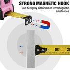 WORKPRO 25FT Pink Tape Measure, 1/8 Fractions Easy Read Measuring Tape, Retractable Nylon Coating Measurement Tape Accuracy 1/32, Magnetic Hook, Belt Clip, Rubber Protective Casing - Pink Ribbon